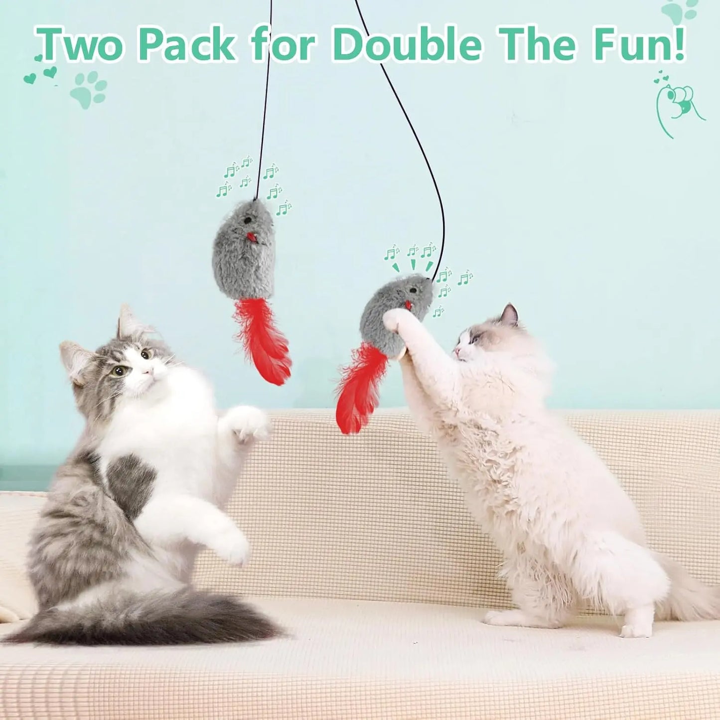 Self Play Toys,2 Pack Door Hanging with Squeaky Sound,No Required,Interactive Enrichment Toys for Bored Indoor Adult Cats, Boredom Toys Mice with Tail