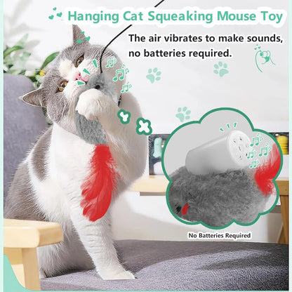 Self Play Toys,2 Pack Door Hanging with Squeaky Sound,No Required,Interactive Enrichment Toys for Bored Indoor Adult Cats, Boredom Toys Mice with Tail
